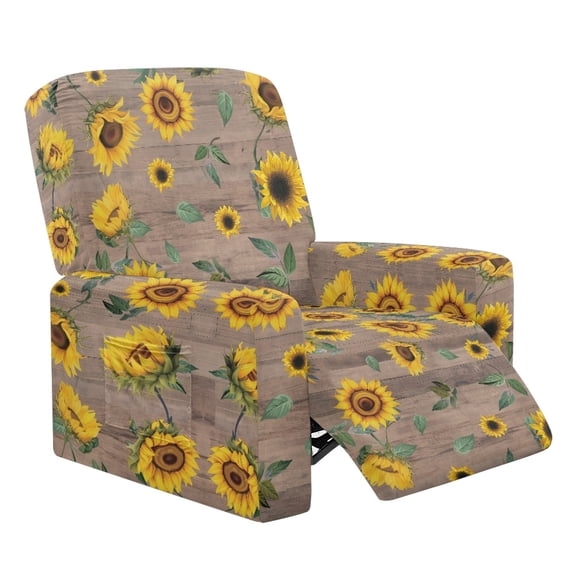 Xixirimido Sunflower Woodgrain Brown Pattern Recliner Slipcovers 4 Pieces Lazyboy Recliner Chair Cover Non Slip Recliner Couch Covers for Recliner Chair with Storage Pockets Furniture Protector