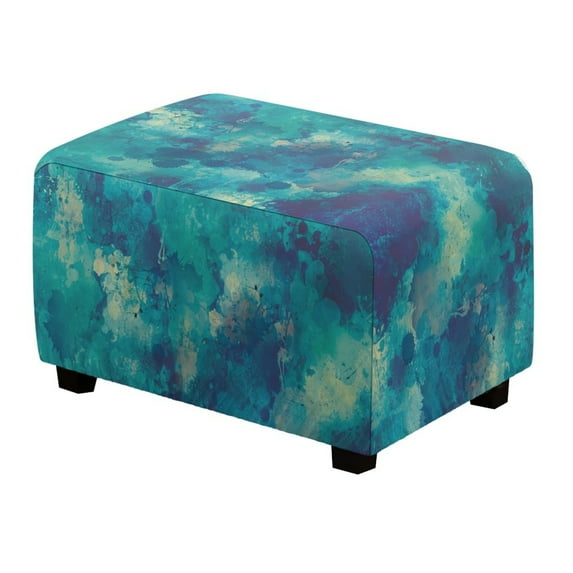 Xixirimido Tie-dye Dark Blue Pattern Ottoman Cover Rectangle Footrest Ottoman Slipcovers Footstool Cover Form Fit Stretch Ottomans Protective Cover for Living Room, Large