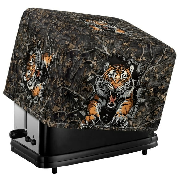 Xixirimido Tiger Forest Camo Print Toaster Cover Coated Sliver Polyester Cover Toaster Appliance Dust-proof Cover For Kitchen Appliance with Drawstring Kitchen Accessories, 2 Slice