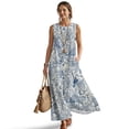 thumbnail image 1 of Xixirimido Toile de Jouy Blue Print Women Maxi Dresses Casual Summer Dresses Tank Long Flowy Sleeveless Sundresses with Pockets Beach Vacation Outfits, Parrot Butterfly Leopard, XX-Large, 1 of 7