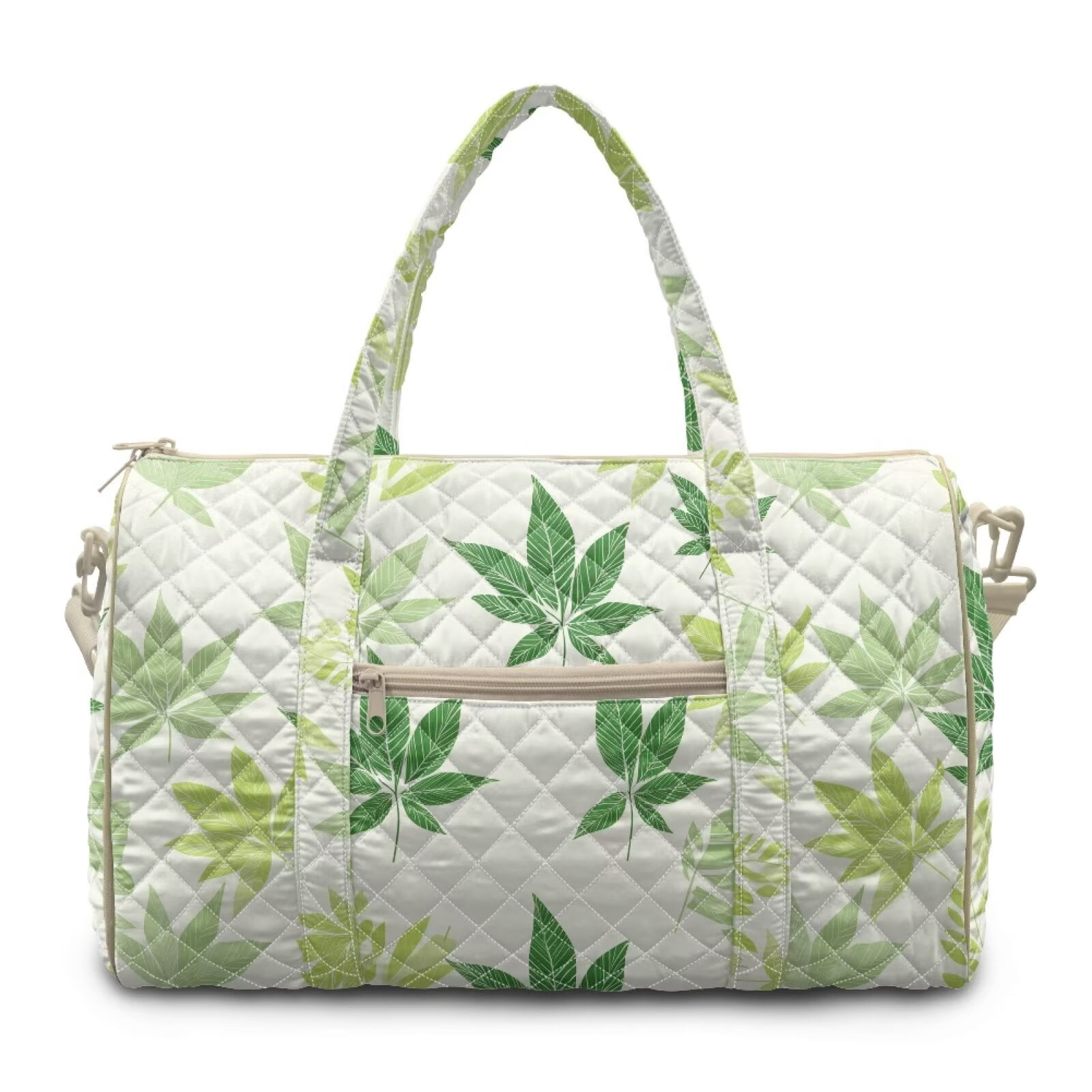 Xixirimido Travel Duffel Bags for Women Men Weekender Overnight Bag Carry On Quilted Fabric, Women Hospital Bags for Labor and Delivery, Abstract Leaves Green