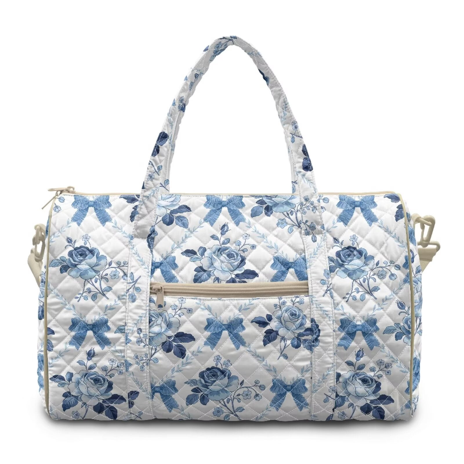 Xixirimido Travel Duffle Bag Weekender Overnight Hospital Bags for Women Lightweight Carry-on Gym Bag for Travel, Airplanes, Sports, Blue Roses Bows
