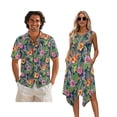 thumbnail image 1 of Xixirimido Tropical Hibiscus Hydrangea Leaf Print Matching Couple Outfits Men’s Button-down Hawaiian Shirt Women Sleeveless Midi Dress with Pocket Couples Matched Summer Outfits, Size S, 1 of 7