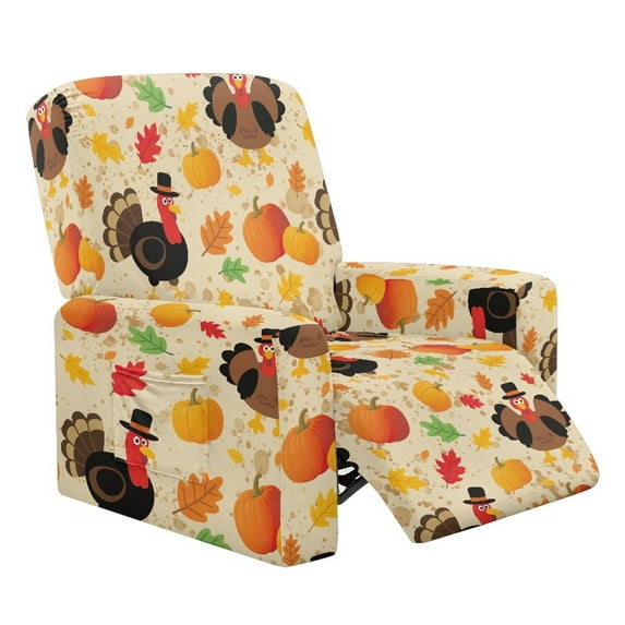 Xixirimido Turkey Pumpkin Maple Leaf Recliner Slipcovers 4-Pieces Lazyboy Covers Couch Chair Cover Non Slip Reclining with Storage Pockets Thanksviging Furniture Protector for Home Living Room