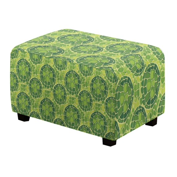 Xixirimido Turtle Shell Green Pattern Ottoman Cover Stretch Rectangular Footstool Slipcover with Nonslip Elastic Base, Universal Fit for Storage Ottomans & Ottoman Footrests, Large