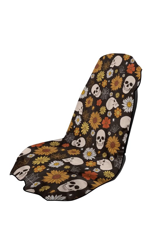 Universal Car Towel Seat Cover for Post Gym Workout Swimming Running Soft Breathable Automotive Front Seat Protector Car Accessories, Gothic Skull Daisy Floral