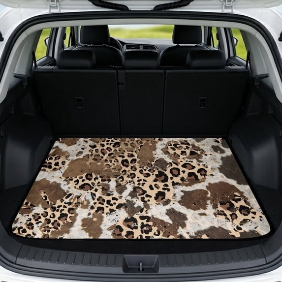 Xixirimido Universal Car Trunk Mat All Weather Trunk Protection Cargo Liner, Durable Non-slip Cargo Mat Rear Trunk Liner Car Accessories, Brown Leopard Cowhide