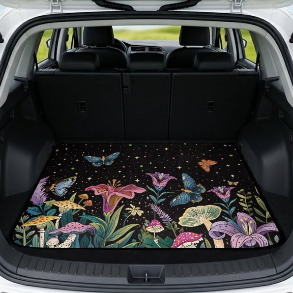 Xixirimido Universal Car Trunk Mat All Weather Trunk Protection Cargo Liner, Durable Non-slip Cargo Mat Rear Trunk Liner Car Accessories, Butterfly Tulip Mushroom Starry Night