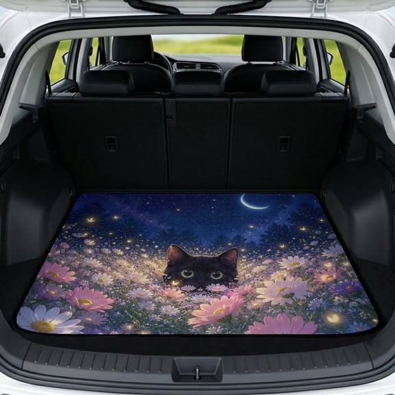 Xixirimido Universal Car Trunk Mat All Weather Trunk Protection Cargo Liner, Durable Non-slip Cargo Mat Rear Trunk Liner Car Accessories, Cat Daisy Starry Night