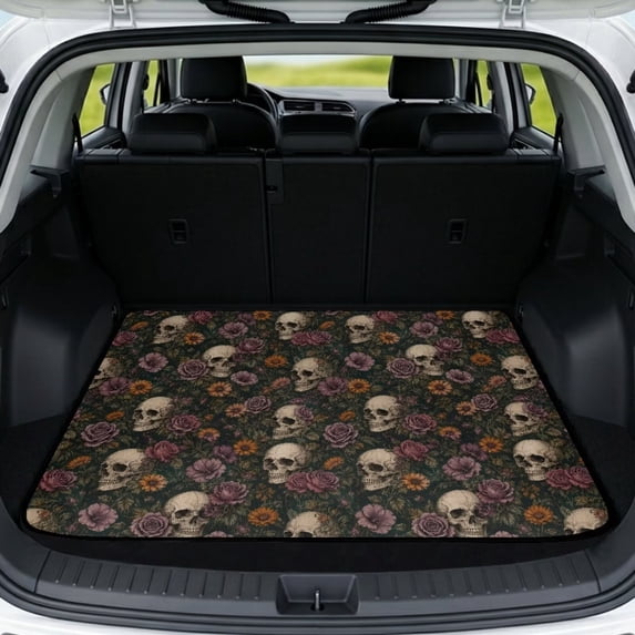 Xixirimido Universal Car Trunk Mat All Weather Trunk Protection Cargo Liner, Durable Non-slip Cargo Mat Rear Trunk Liner Car Accessories, Vintage Rose Skulls