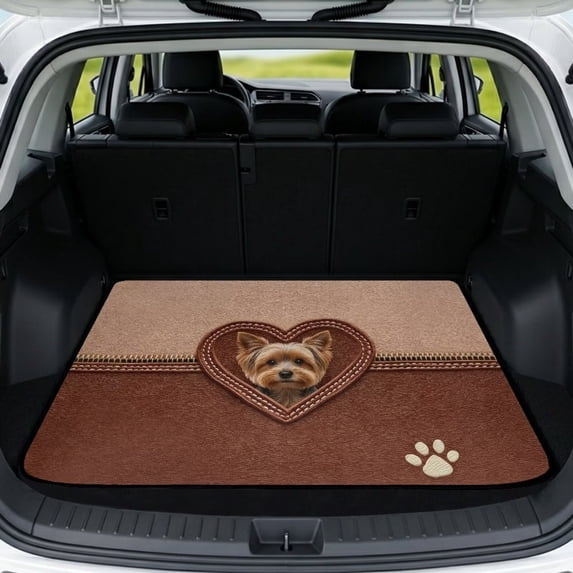 Xixirimido Universal Car Trunk Mat All Weather Trunk Protection Cargo Liner, Durable Non-slip Cargo Mat Rear Trunk Liner Car Accessories, Yorkshire Terrier Leather Heart Paw