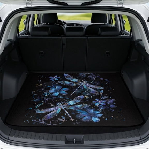 Xixirimido Universal Car Trunk Mat, All Weather Trunk Protection Cargo Liner Stylish Auto Interior Accessories Durable Cargo Mat 29" x 39", Dragonfly Abstract Floral