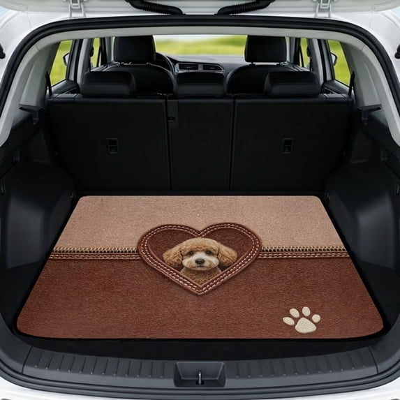 Xixirimido Universal Car Trunk Mat, All Weather Trunk Protection Cargo Liner Stylish Auto Interior Accessories Durable Cargo Mat 29" x 39", Poodle Leather Heart Paw
