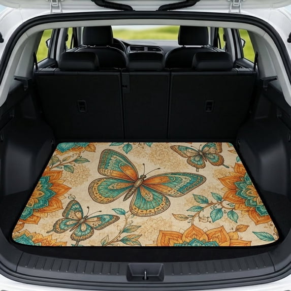 Xixirimido Universal Car Trunk Mat, All Weather Trunk Protection Cargo Liner Stylish Auto Interior Accessories Durable Cargo Mat 29" x 39", Vintage Boho Mandala Butterfly