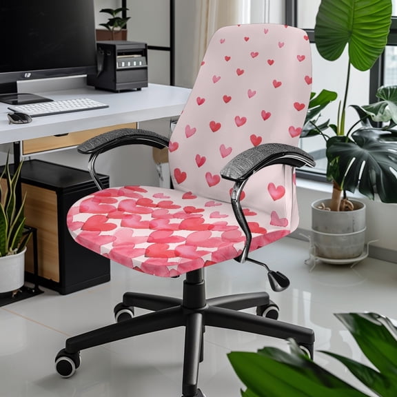 Xixirimido Valentine Hearts Pink Pattern Stretch Office Chair Cover Computer Chair Cover for Armrest Chair Universal Rotating Boss Chair Slipcovers High Back Desk Chair Seat Protector, Large