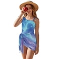 thumbnail image 1 of Xixirimido Vibrant Galaxy Print Girls Swimsuit One Piece with Removable Bra, One Shoulder Adjustable Strap Swimwear with Mesh Cover Up Bathing Suit for Girl, Size 7-8 Years, 1 of 7