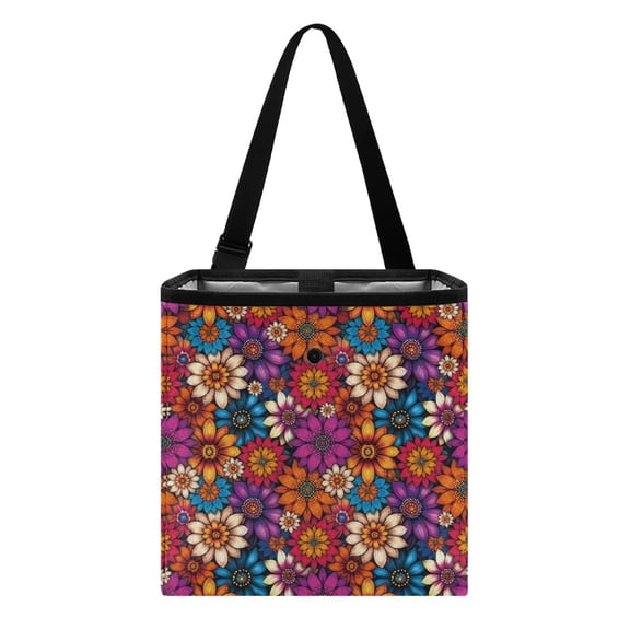 Xixirimido Vibrant Hippie Flower Pattern Car Trash Can for Back Seat Car Accessories for Women Men Leakproof Auto Garbage Cans Hanging Trash Bin for Car Water-Resistant