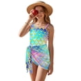 thumbnail image 1 of Xixirimido Vibrant Mermaid Scale Print Girls Swimsuits Set One Piece Swimsuit with Mesh Cover Up Quick Dry Summer Bathing Suit with Adjustable Strap & Removable Bra, Size 9-10 Years, 1 of 7