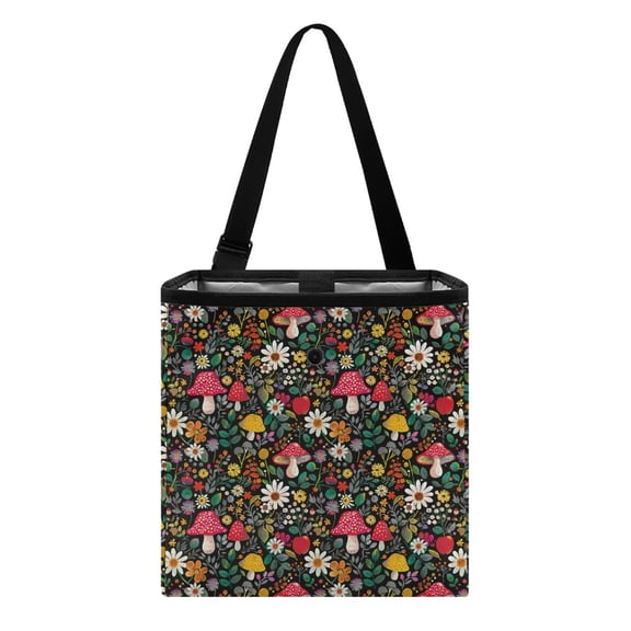 Xixirimido Vibrant Mushroom Daisy Flower Car Trash Can Leakproof Trash Bin Car Garbage Can Hanging Water-Resistant Collapsible Auto Trash Bag Car Accessories for Women Men