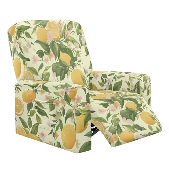 Xixirimido Vintage Lemon & Floral Recliner Chair Cover, 4-Pieces Stretch Recliner Covers for Recliner Chair Soft Reclining Chair Slipcover Furniture Protector for Pets Kids