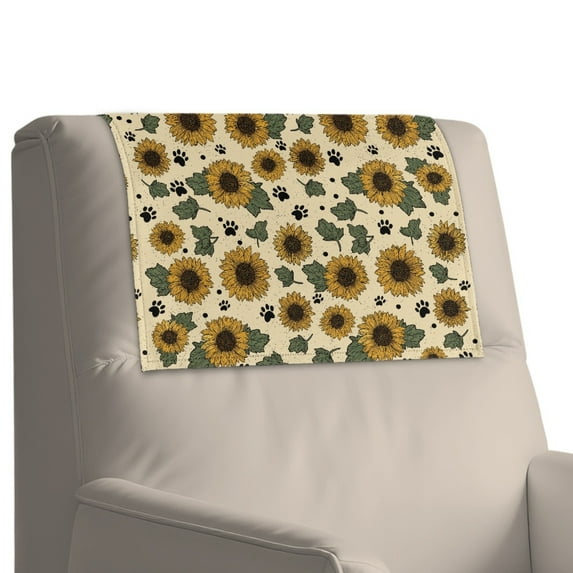 Xixirimido Vintage Sunflower Dog Paws Pattern Leather Recliner Headrest Cover Washable Recliner Headrest Protector Non Slip Chair Head Cover for Sofa Couch Furniture Decor, 3Pcs