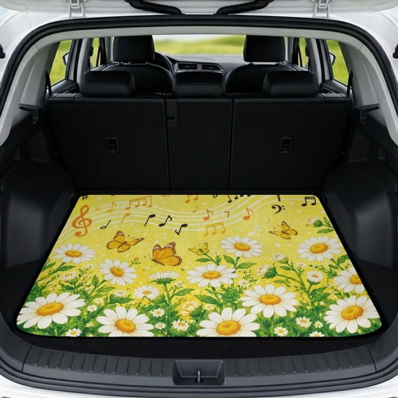 Xixirimido All Weather Car Trunk Mat 29" x 39" Decorative Cargo Liner, Heavy Duty Rear Trunk Protector Universal Auto Interior Accessories, Butterfly Sunflower Music Notes