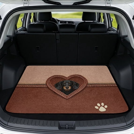 Xixirimido All Weather Car Trunk Mat 29" x 39" Decorative Cargo Liner, Heavy Duty Rear Trunk Protector Universal Auto Interior Accessories, Dachshund Leather Heart Paw