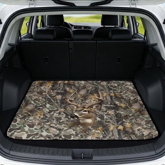 Xixirimido All Weather Car Trunk Mat 29" x 39" Decorative Cargo Liner, Heavy Duty Rear Trunk Protector Universal Auto Interior Accessories, Deer Forest Camouflage