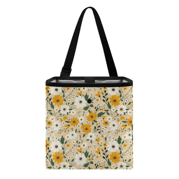 Xixirimido White Orange Daisy Pattern Car Trash Can Cute Leakproof Car Garbage Bag Hanging Trash Bin Automotive Garbage Cans Organizer for Back/Front Seat/Console