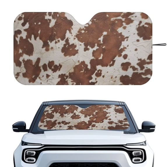 Xixirimido Windshield Sun Shade for Car SUV Truck Foldable Sunshade for Car Windshield Block UV Rays Keep Your Vehicle Cool Car Interior Accessories, Brown Cow Print
