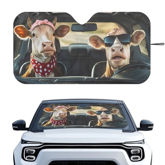 Xixirimido Windshield Sun Shade for Car SUV Truck Foldable Sunshade for Car Windshield Block UV Rays Keep Your Vehicle Cool Car Interior Accessories, Cute Cow