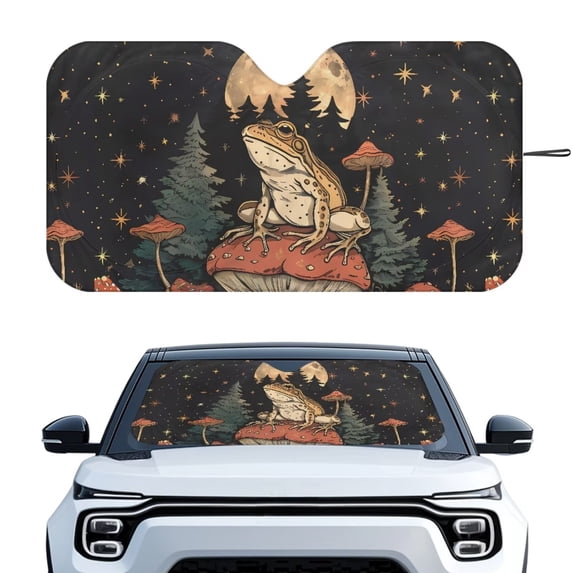 Xixirimido Windshield Sun Shade for Car SUV Truck Foldable Sunshade for Car Windshield Block UV Rays Keep Your Vehicle Cool Car Interior Accessories, Frog Mushroom Starry Night