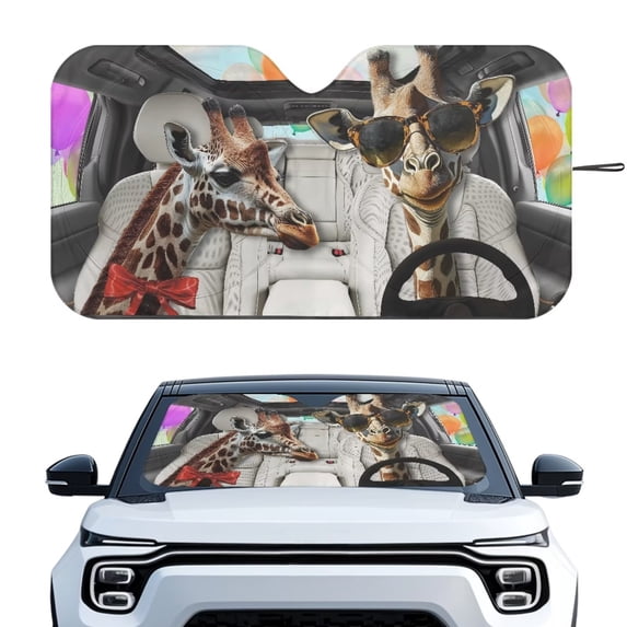 Xixirimido Windshield Sun Shade for Car SUV Truck Foldable Sunshade for Car Windshield Block UV Rays Keep Your Vehicle Cool Car Interior Accessories, Giraffes