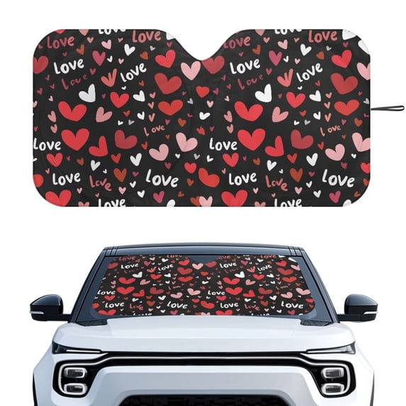 Xixirimido Windshield Sun Shade for Car SUV Truck Foldable Sunshade for Car Windshield Block UV Rays Keep Your Vehicle Cool Car Interior Accessories, Heart Shapes Red