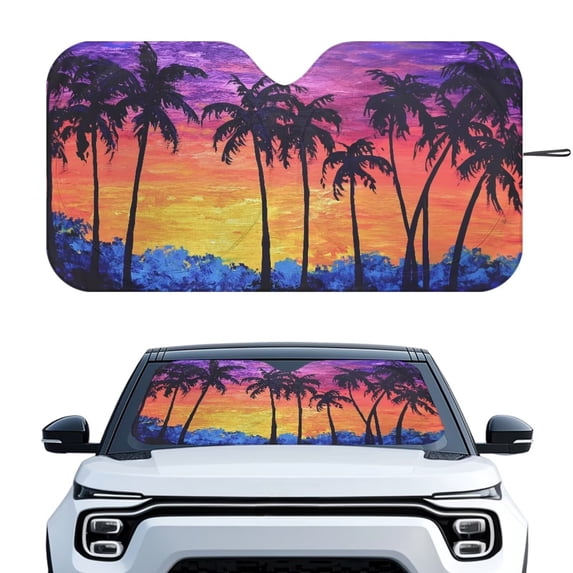 Xixirimido Windshield Sun Shade for Car SUV Truck Foldable Sunshade for Car Windshield Block UV Rays Keep Your Vehicle Cool Car Interior Accessories, Palm Trees Sunset Glow