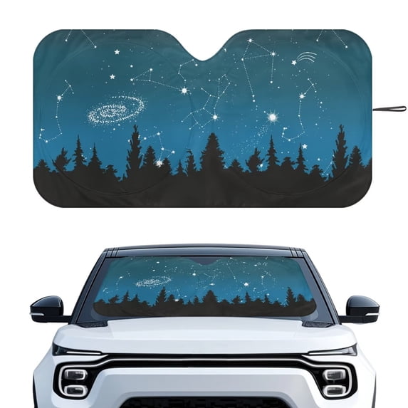 Xixirimido Windshield Sun Shade for Car SUV Truck Foldable Sunshade for Car Windshield Block UV Rays Keep Your Vehicle Cool Car Interior Accessories, Starry Night Forest