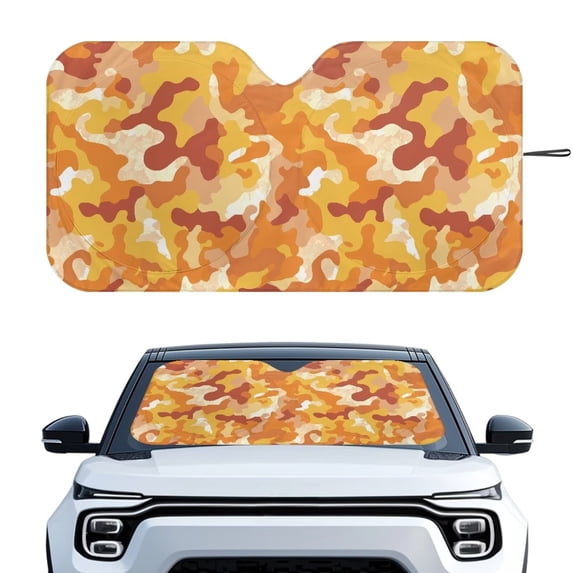 Xixirimido Windshield Sunshade for Car Foldable Front Window Cover Sun Shade Sun Visor Block UV Rays Universal Fit Automotive Accessories, Camouflage Orange