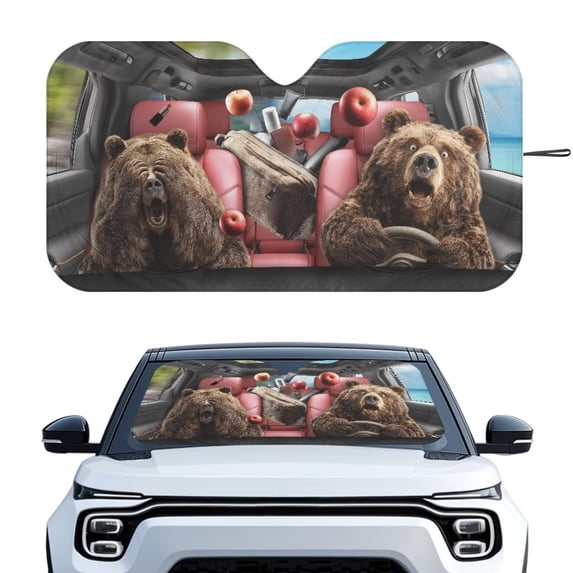 Xixirimido Windshield Sunshade for Car Foldable Front Window Cover Sun Shade Sun Visor Block UV Rays Universal Fit Automotive Accessories, Cute Cartoon Bears