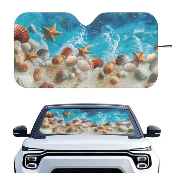 Xixirimido Windshield Sunshade for Car Foldable Front Window Cover Sun Shade Sun Visor Block UV Rays Universal Fit Automotive Accessories, Sea Starfish Shell Conch