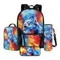 thumbnail image 1 of Xixirimido Wolf Red Blue Fire Pattern 4Pcs Children Schoolbag Set Large Capacity Backpack with Lunch Box Pencil Pouch and Water Bottle Holder Bag for Teens Boys Girls Bookbag Set, 1 of 6