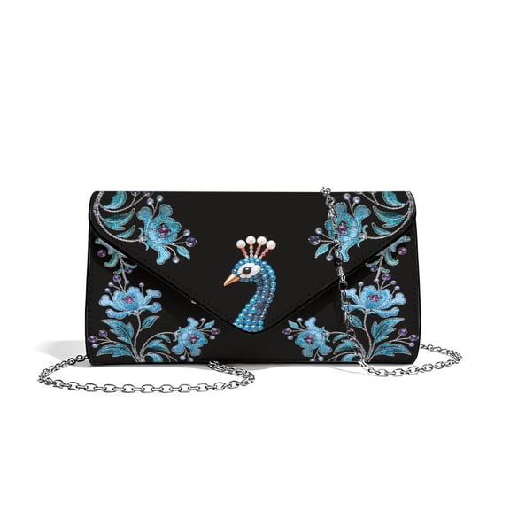 Xixirimido Women Clutch Bag Elegant PU Leather Evening Bags Envelope Handbags Clutch Purse with Detachable Chain for Party Wedding Prom, Peacock Floral