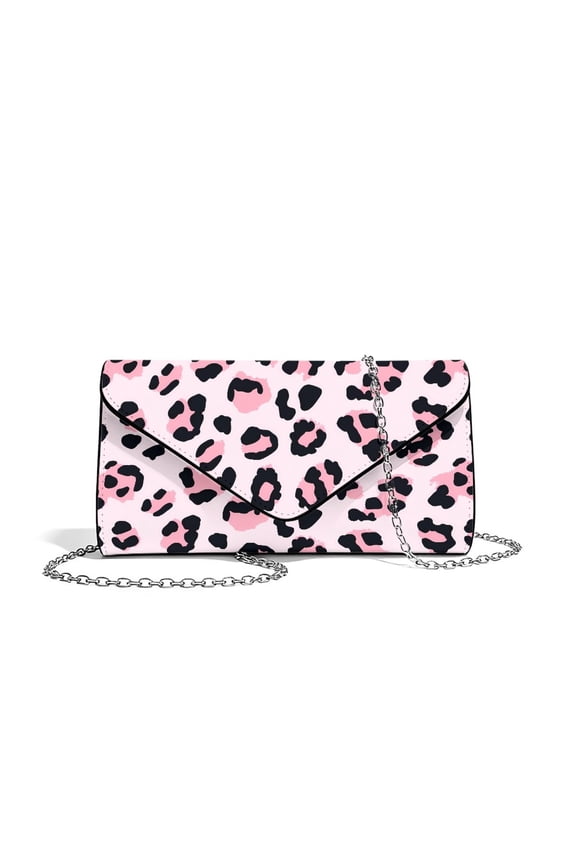Women Clutch Bag Elegant PU Leather Evening Bags Envelope Handbags Clutch Purse with Detachable Chain for Party Wedding Prom, Pink Leopard