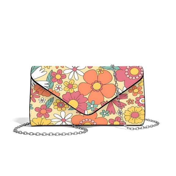 Xixirimido Women Evening Bags Formal Clutch Purses for Wedding Party Prom Leather Clutches Envelope Handbags with Shoulder Strap, Retro Hippie Flower