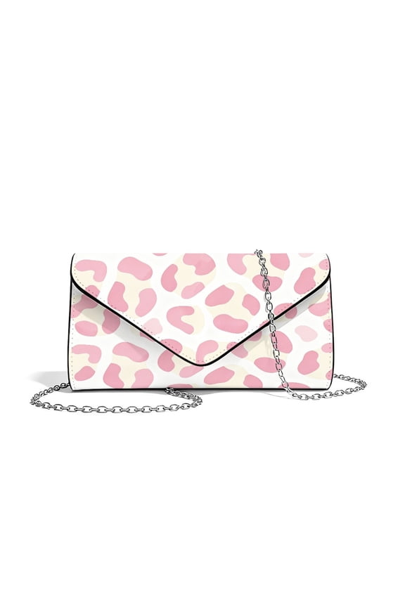 Women Evening Bags Leather Clutch Bag Purses Formal for Wedding Party Envelope Bags Crossbody Clutches with Chain Strap, Leopard Pink