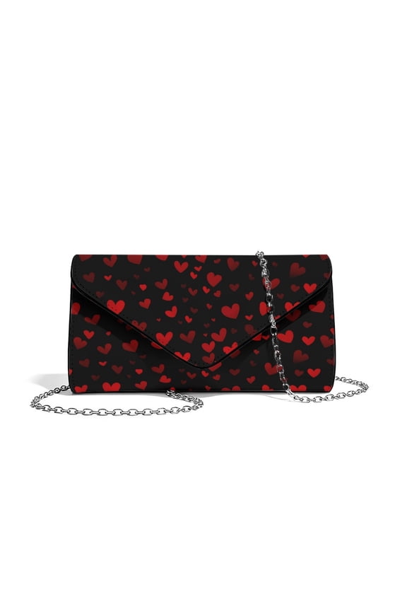Women Evening Bags Leather Clutch Bag Purses Formal for Wedding Party Envelope Bags Crossbody Clutches with Chain Strap, Red Hearts