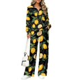 thumbnail image 1 of Xixirimido Women's 2 Piece Outfits Tracksuit Matching Lounge Set, S, Long Sleeve Half Zip Sweatshirt, Wide Leg Pants, Fall Fashion Sweatsuits, Airport Tracksuit, Pockets, Black Lemon Fruit, 1 of 7