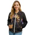 thumbnail image 1 of Xixirimido Women's Bomber Jackets Lightweight Zip Up Jacket Casual Vasity Jacket Coat Outerwear Windbreaker with Pockets, Stained Glass Crow, Medium, 1 of 7