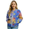 thumbnail image 1 of Xixirimido Women's Casual Jacket Lightweight Bomber Jackets with Pockets Lightweight Windbreaker Zip-up Varsity Jackets Fall Outerwear, Colorful Paws Tie-dye, 3X-Large, 1 of 7