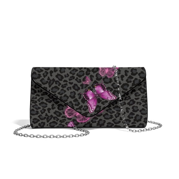 Xixirimido Women’s Clutch Bag Clutch Purses for Formal Wedding Party Cocktail Prom Evening Handbag Leather Envelope Bags Crossbody Bag, Black Leopard Butterfly