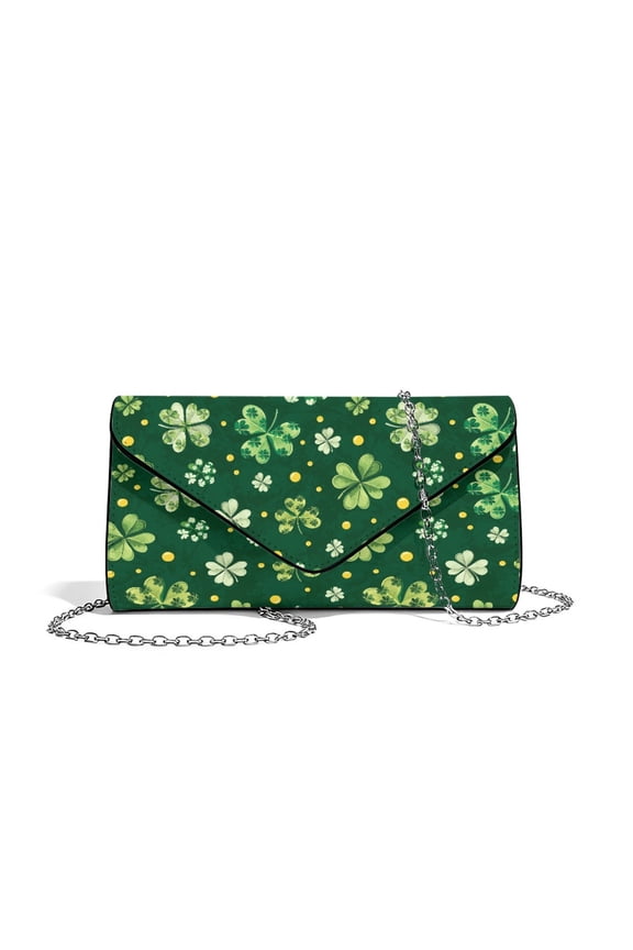 Women’s Clutch Bag Clutch Purses for Formal Wedding Party Cocktail Prom Evening Handbag Leather Envelope Bags Crossbody Bag, Green Shamrock St. Patrick's Day